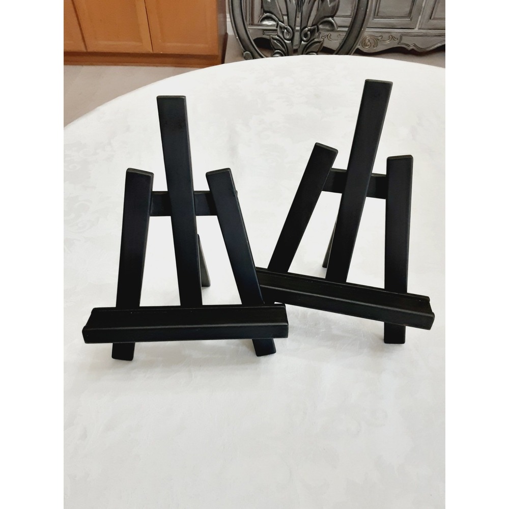 Pottery Barn Tabletop Display Easel Art Stand Photo Holder 12x9 Black Wood Set 2